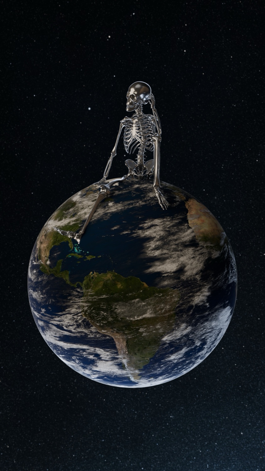 Cover art — skeleton on Earth